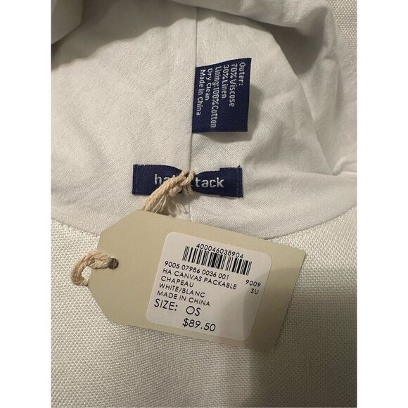 Hat Attack One Size White Packable Canvas Hat Linen Blend SPF Protection Raw Hem - Picture 4 of 6